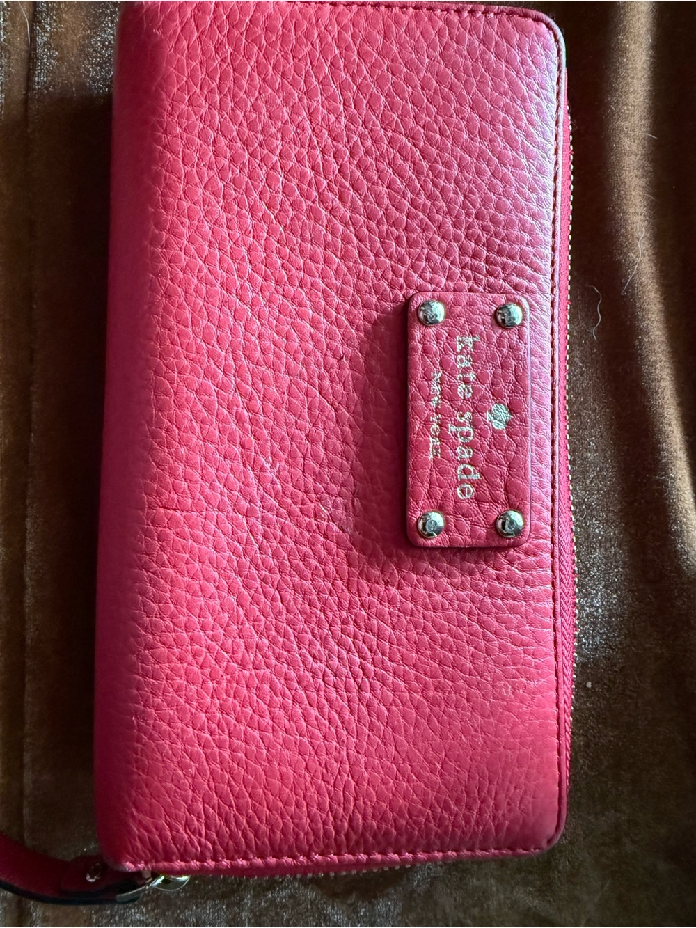 Red Kate Spade Wallet Pebbled Leather